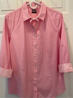 Talbots Ladies Pink and White Striped Blouse/Shirt  Sz Lg